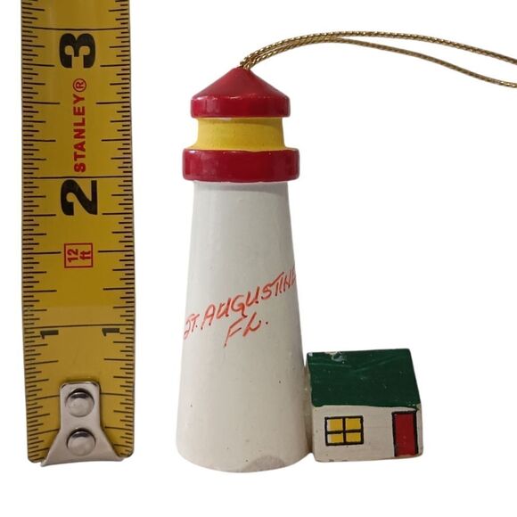 St Augustine FL Lighthouse Christmas Ornament Vintage Wooden Handpainted Coastal - Picture 2 of 13